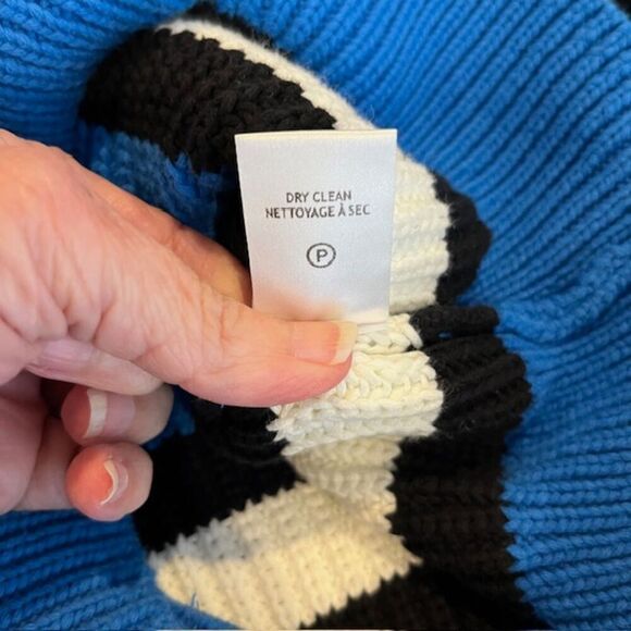 A.L.C. Matthews Pullover Sweater Cropped Crewneck Blue White Black Oversized XS - Picture 7 of 10